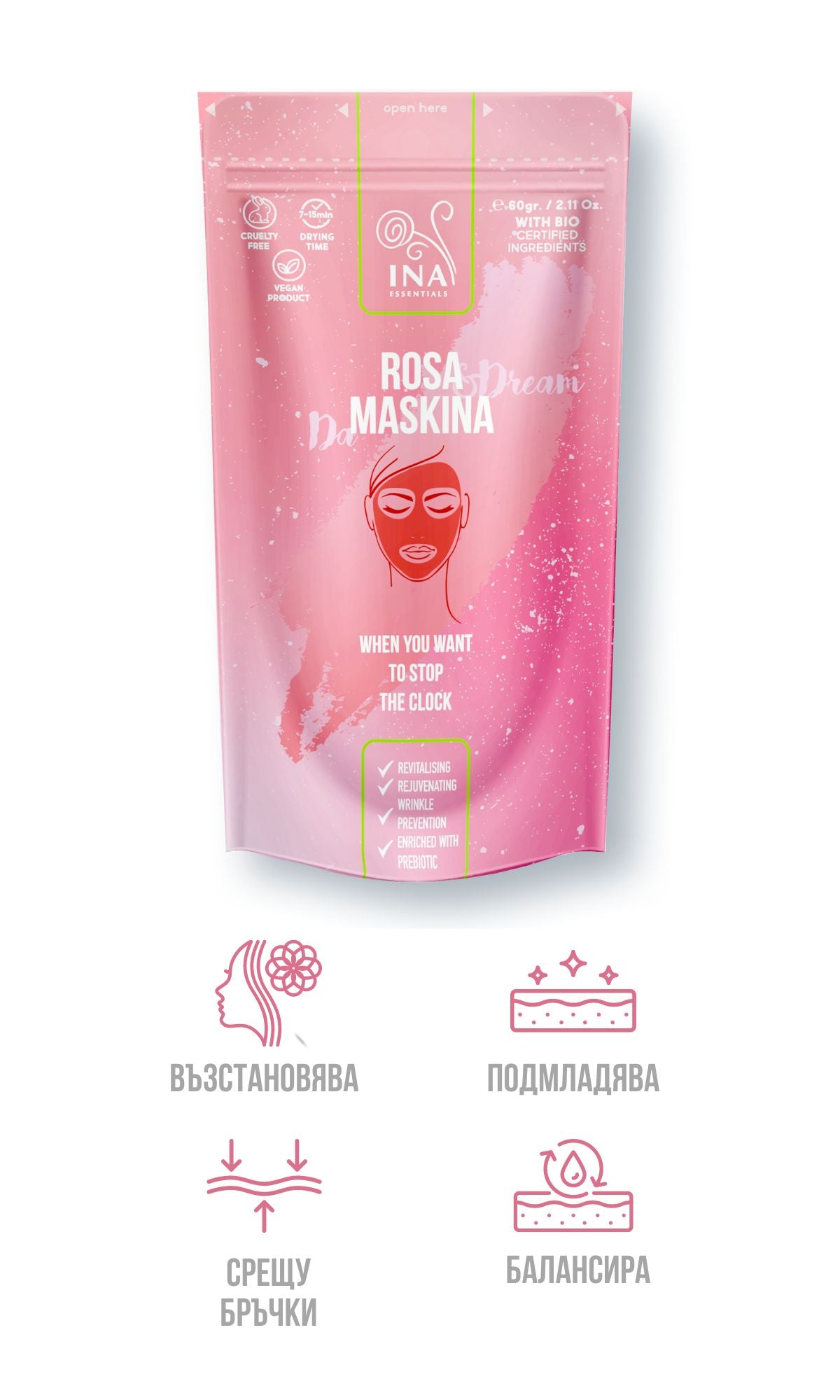 Маска за лице - Розова Maskina - интензивна грижа за Нормална до Зряла кожа
