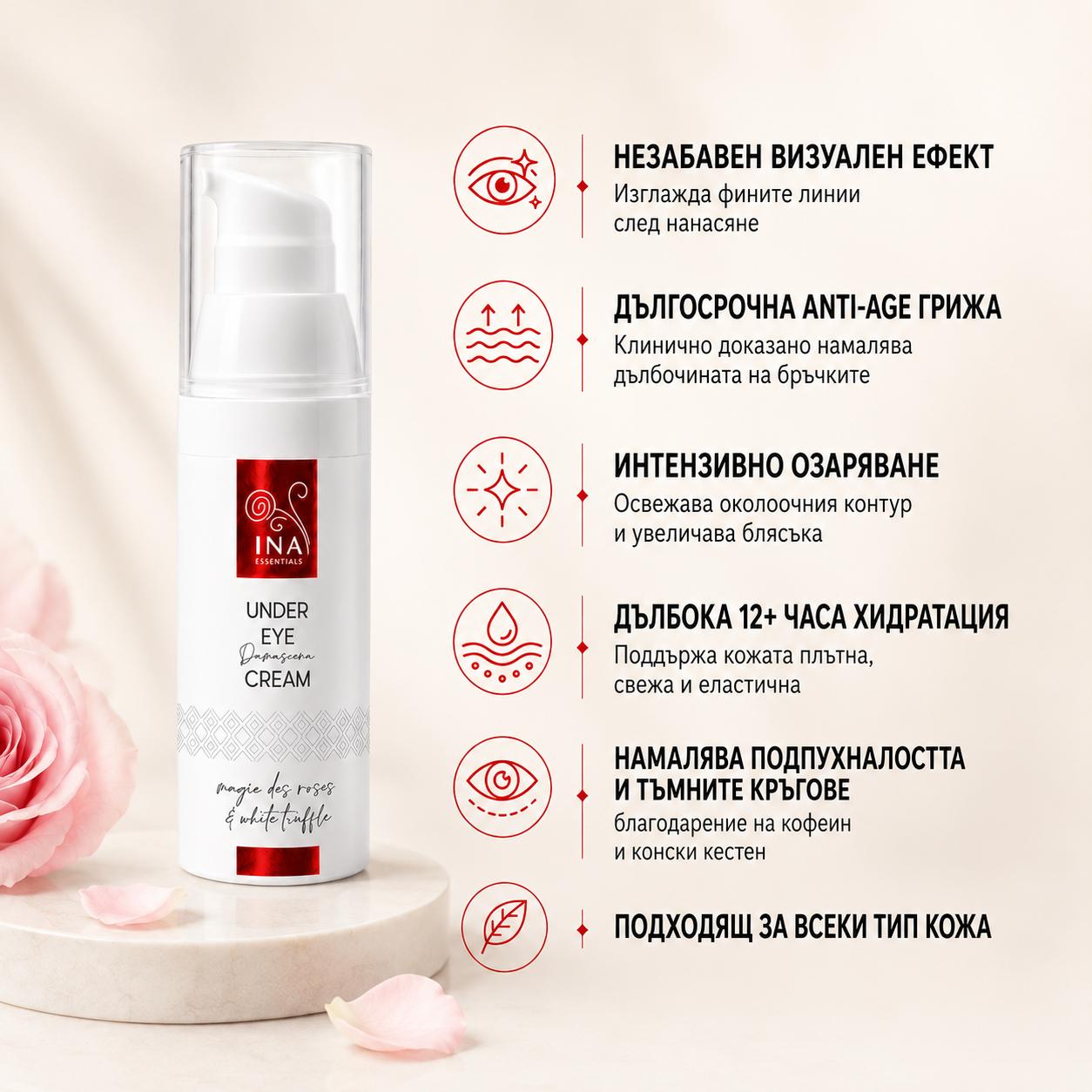 Премиум Anti-Age Околоочен Крем с Роза - Rose Eye Lift